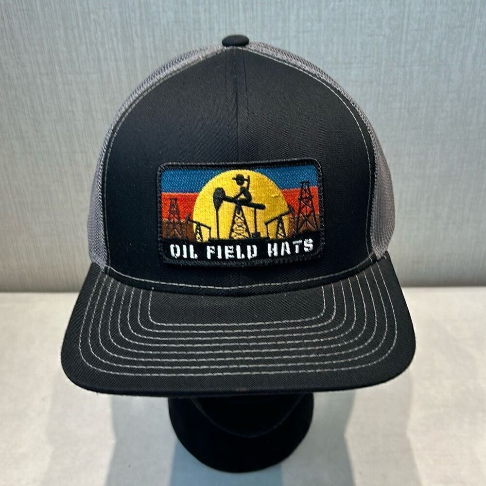 NEW Oil Field Hats Snapback Patch Trucker Cap Black Gray Mesh